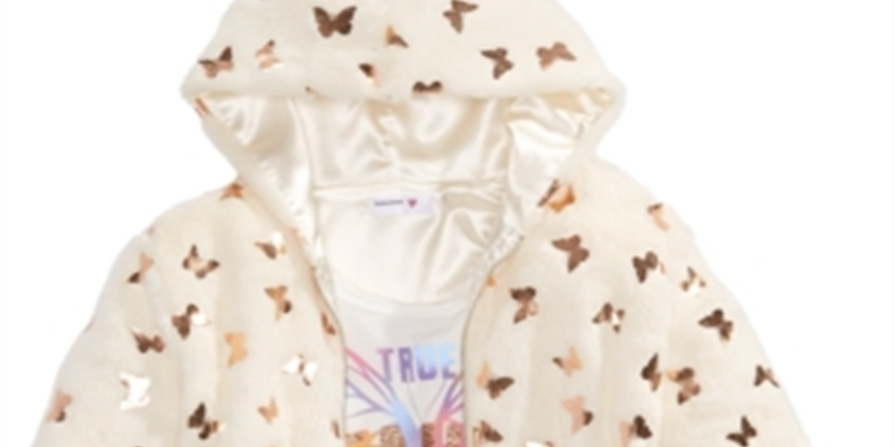 Conjunto de 2 peças de jaqueta borboleta e regata Beautees Big Girls - Branco, tamanho P