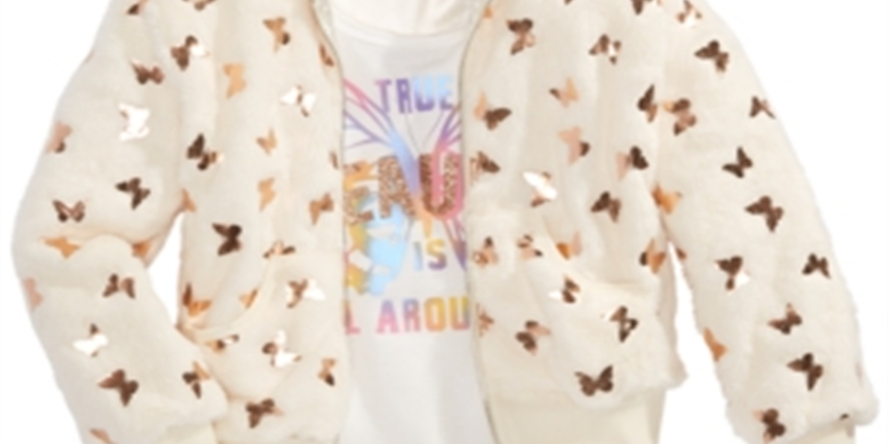Conjunto de 2 peças de jaqueta borboleta e regata Beautees Big Girls - Branco, tamanho P