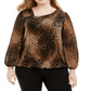 Blusa Plus Size Alfani com Estampa Animal e Gola Assimétrica, Estampa Animal, Preta, Tamanho 2X