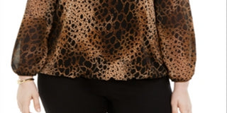 Blusa Plus Size Alfani com Estampa Animal e Gola Assimétrica, Estampa Animal, Preta, Tamanho 2X