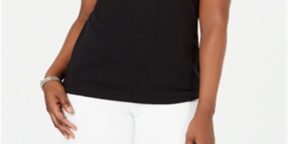 Camiseta feminina bordada Karen Scott, preta, tamanho grande