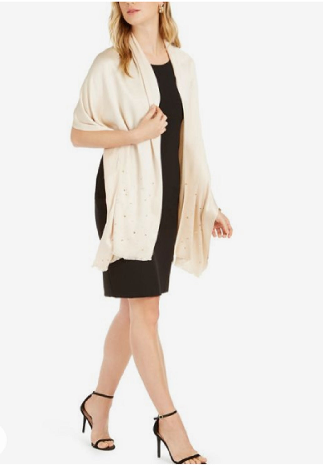 INC Lenço de pashmina feminino com pedras preciosas e confete Bel Vedere creme tamanho único