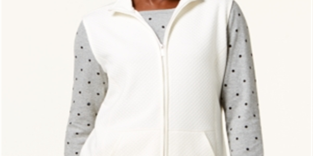 Karen Scott Colete feminino de lã acolchoado com zíper frontal, tamanho pequeno, branco casca de ovo, tamanho pequeno P