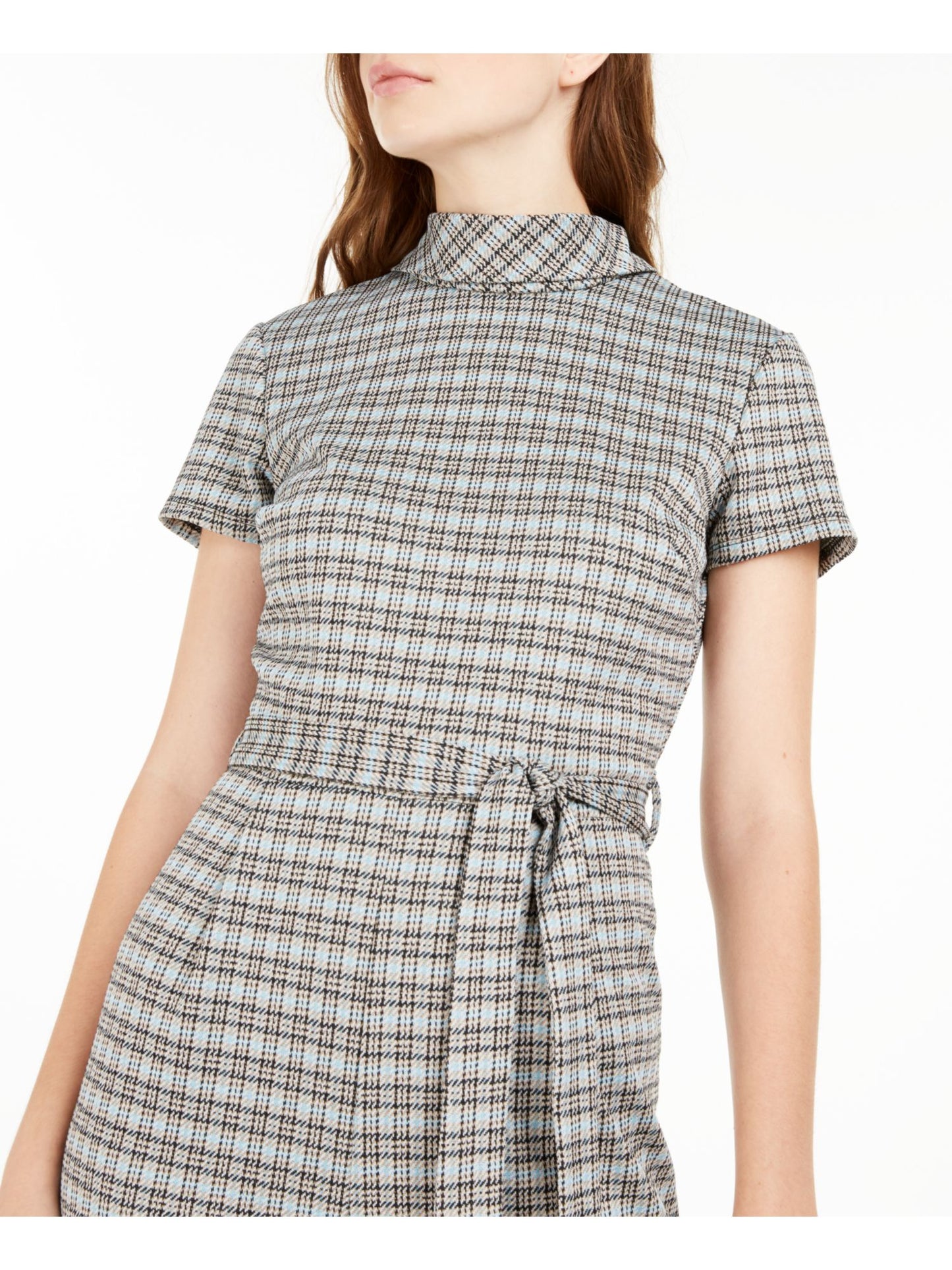 Macacão simulado xadrez com cinto feminino Bebop manga curta, tamanho médio, verde, infantil