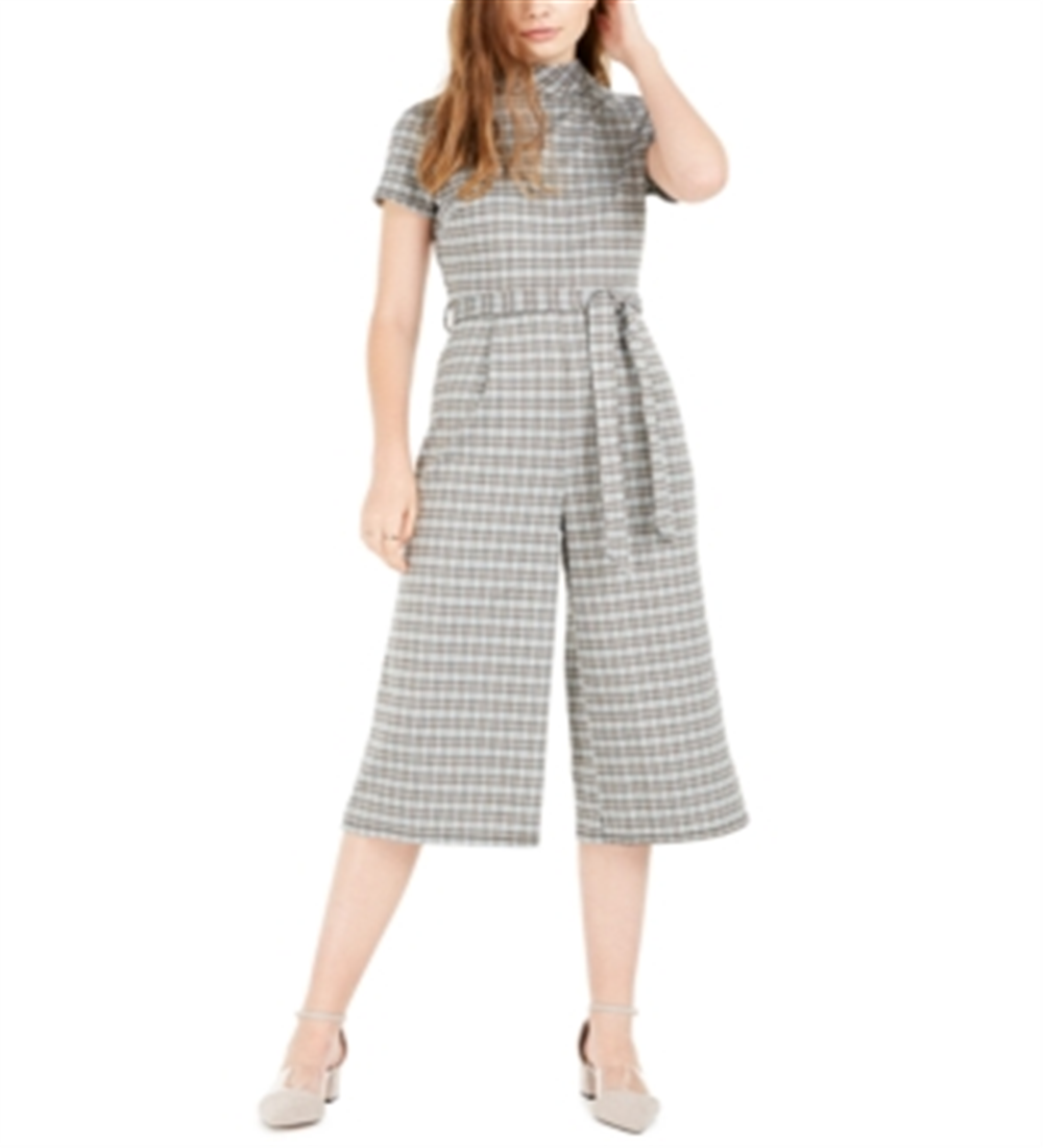 Macacão simulado xadrez com cinto feminino Bebop manga curta, tamanho médio, verde, infantil