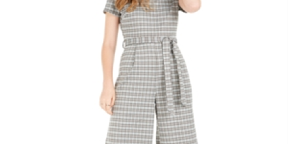 Macacão simulado xadrez com cinto feminino Bebop manga curta, tamanho médio, verde, infantil