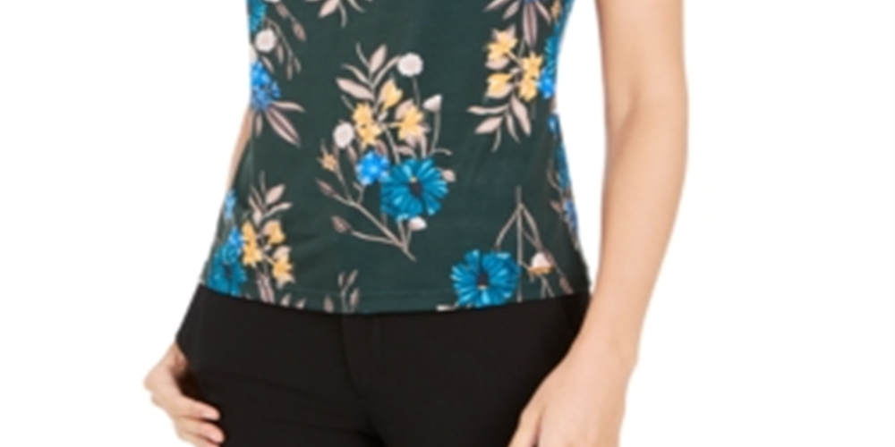 Blusa Calvin Klein Feminina Estampa Floral Gola Plissada Verde Tamanho GG