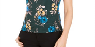 Blusa Calvin Klein Feminina Estampa Floral Gola Plissada Verde Tamanho GG