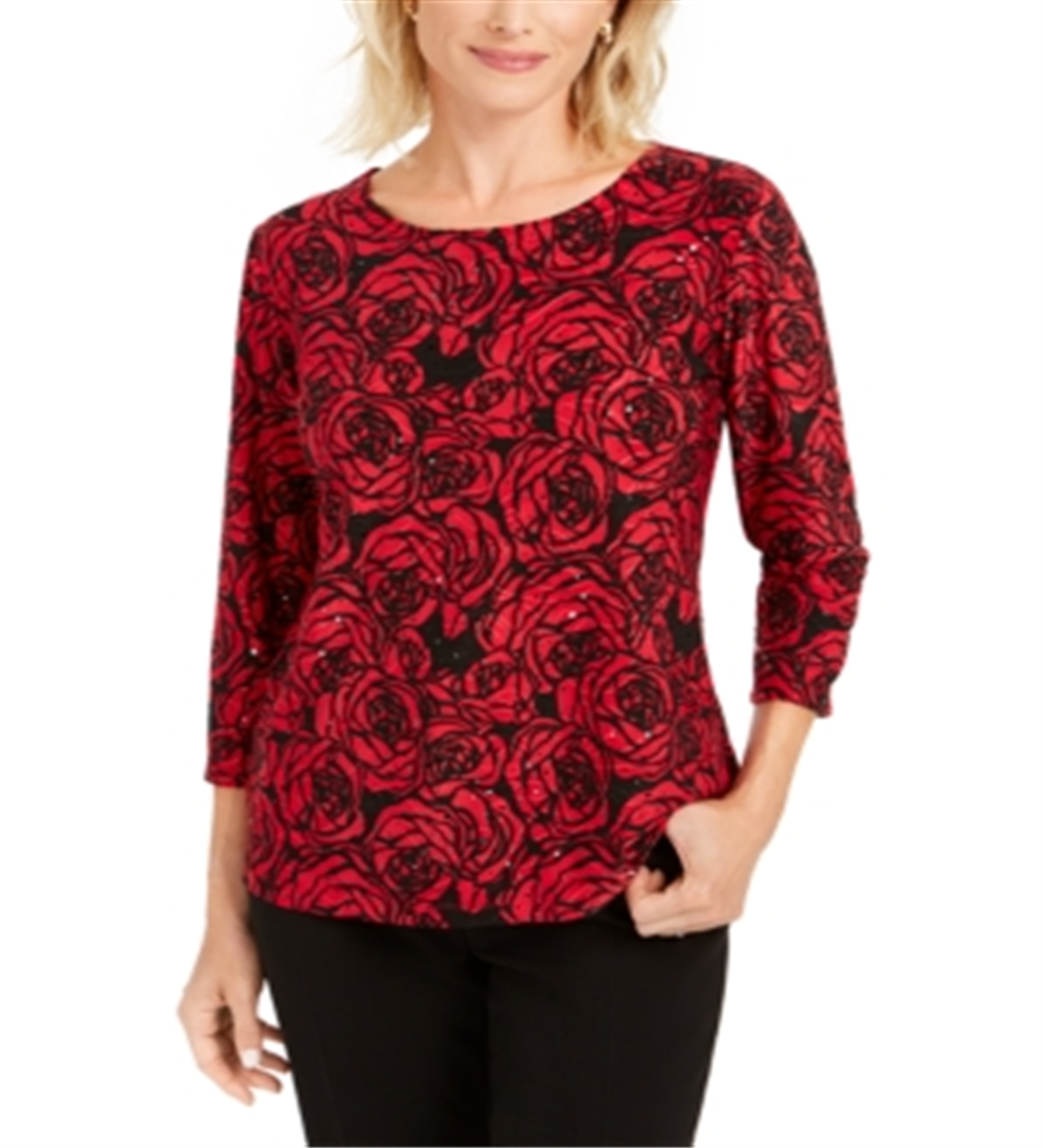 Blusa feminina estampada em jacquard, tamanho pequeno, tamanho XL, vermelha, da coleção JM