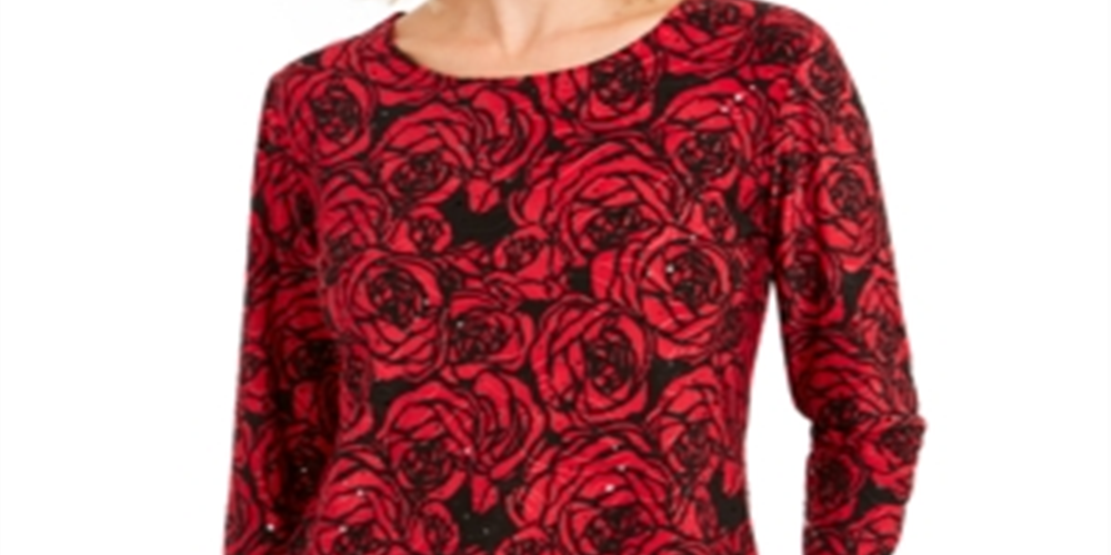 Blusa feminina estampada em jacquard, tamanho pequeno, tamanho XL, vermelha, da coleção JM