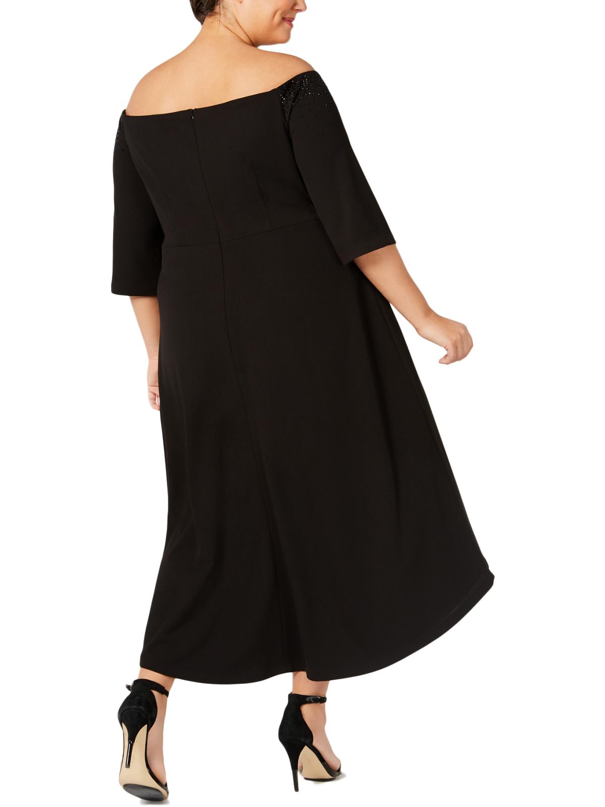Vestido formal plus size Calvin Klein feminino, ombro de fora, preto, tamanho 22W