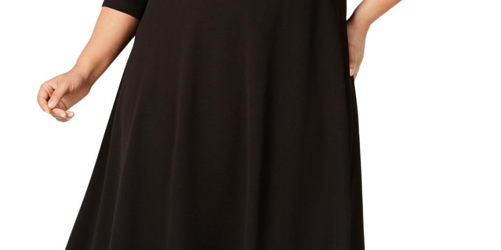 Vestido formal plus size Calvin Klein feminino, ombro de fora, preto, tamanho 22W