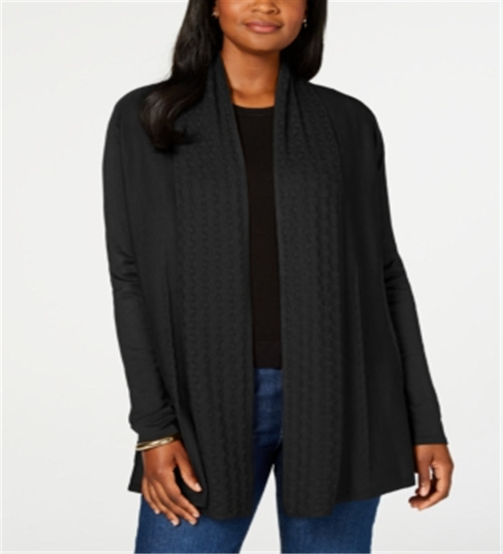 Karen Scott Cardigan Feminino Petite Pointelle-Collard Preto Tamanho Petite S