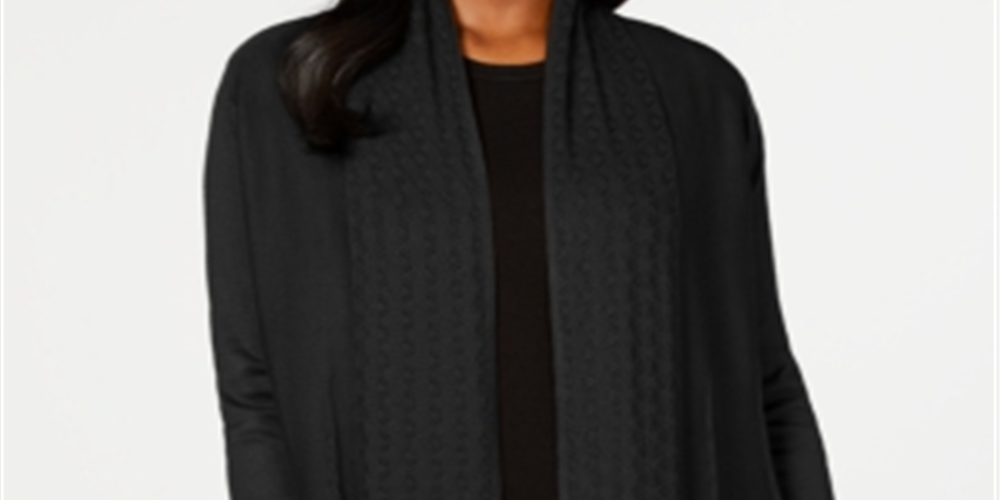 Karen Scott Cardigan Feminino Petite Pointelle-Collard Preto Tamanho Petite S