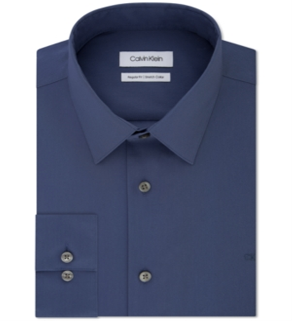 Camisa social masculina Calvin Klein Classic Regular Fit Stretch Flex Collar Solid Azul Tamanho 17x36-37