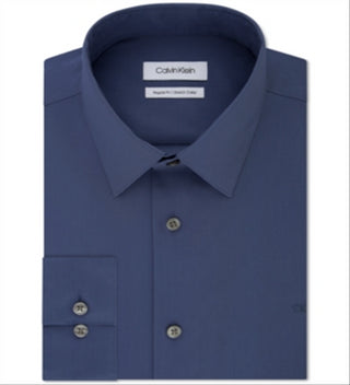Camisa social masculina Calvin Klein Classic Regular Fit Stretch Flex Collar Solid Azul Tamanho 17x36-37