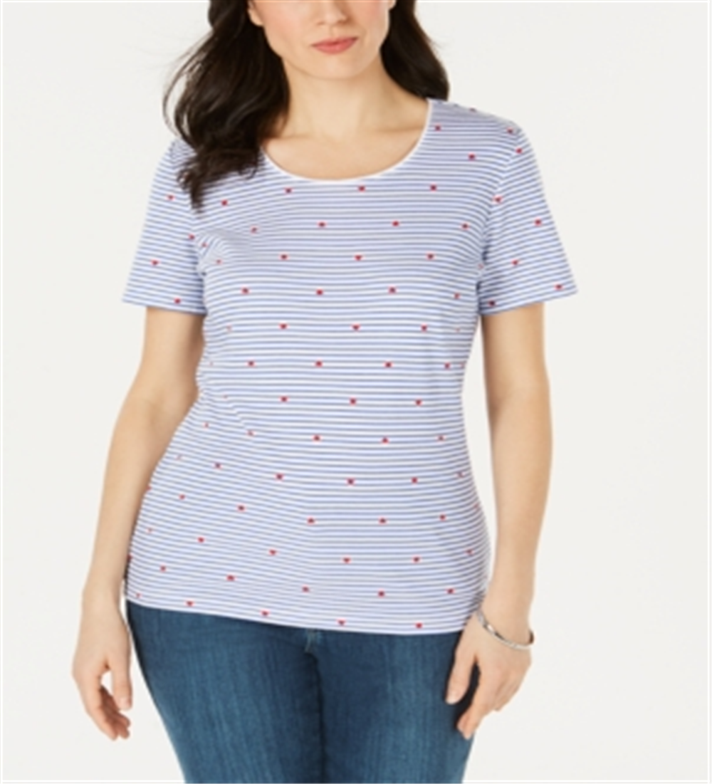 Camiseta feminina de manga curta estampada Karen Scott - Azul Intrepid, tamanho grande