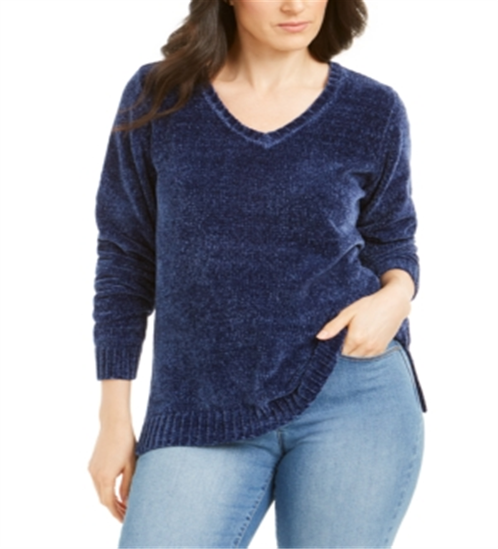Karen Scott Suéter Feminino Gola V Chenille Azul Tamanho Pequeno G