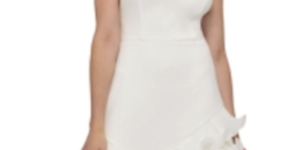 Vestido curto com babados e alças finas sem mangas Guss feminino, tamanho branco, tamanho 10