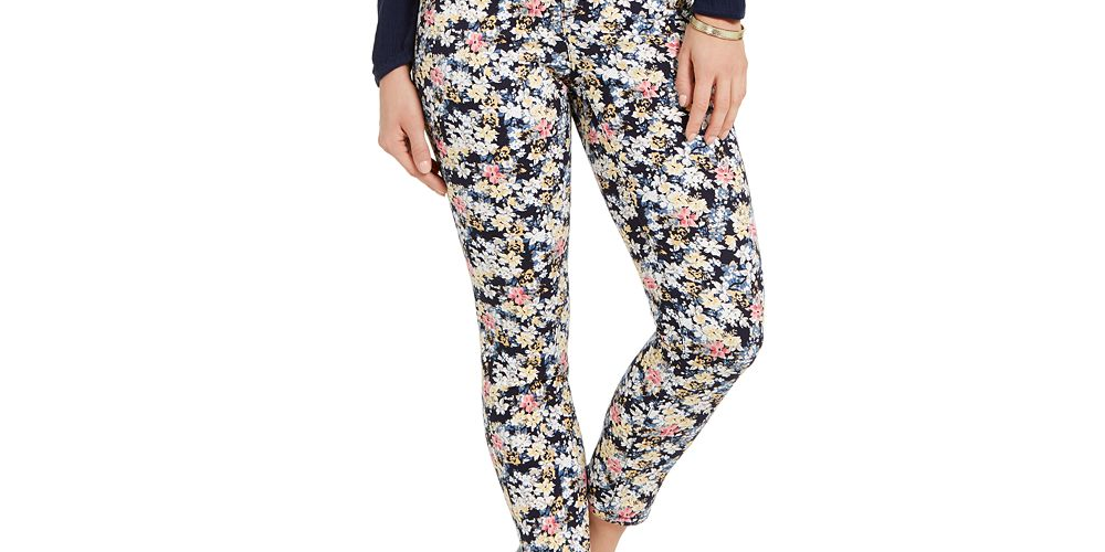 Calça jeans skinny Bristol estampada floral Petite Club Charter, preta, tamanho 2P
