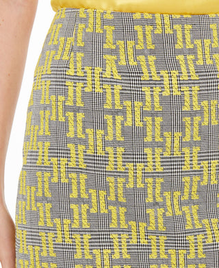 Saia lápis xadrez jacquard feminina Kasper, amarela, tamanho 6, pequena