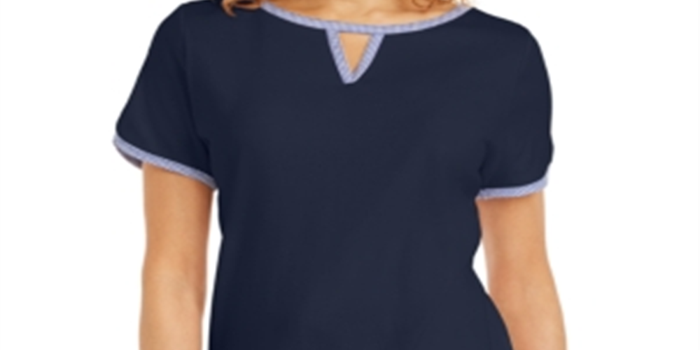 Karen Scott Blusa Feminina com Decote em V Contrastado Azul Tamanho P