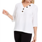 JM Collection Top feminino com decote franzido e botões, branco, tamanho XX-G