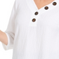 JM Collection Top feminino com decote franzido e botões, branco, tamanho XX-G