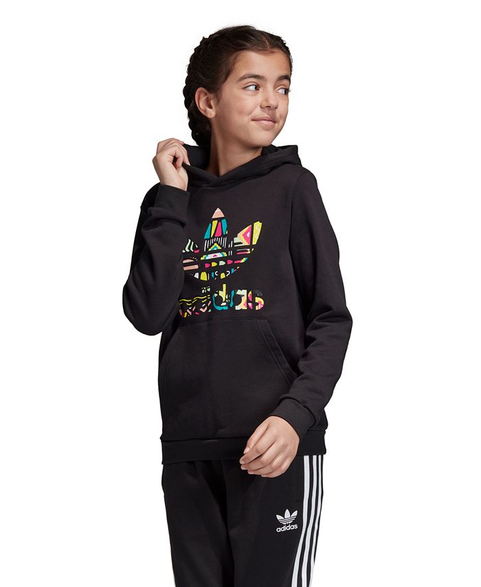 Moletom com capuz Adidas Bel'Aire Trefoil para meninas, preto, tamanho grande, para escola primária