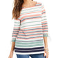 Blusa feminina listrada com manga amarrada Charter Club, branca, tamanho pequeno P/M