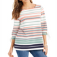 Blusa feminina listrada com manga amarrada Charter Club, branca, tamanho pequeno P/M