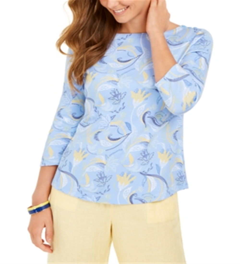 Blusa feminina com estampa paisley e manga 3/4, tamanho médio, roxa, Charter Club