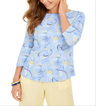 Blusa feminina com estampa paisley e manga 3/4, tamanho médio, roxa, Charter Club