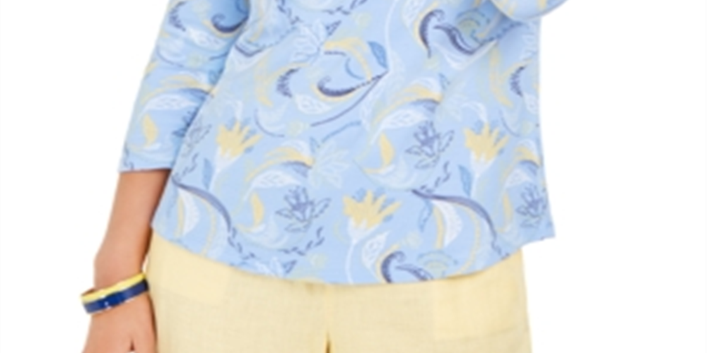 Blusa feminina com estampa paisley e manga 3/4, tamanho médio, roxa, Charter Club