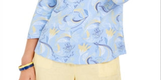 Blusa feminina com estampa paisley e manga 3/4, tamanho médio, roxa, Charter Club