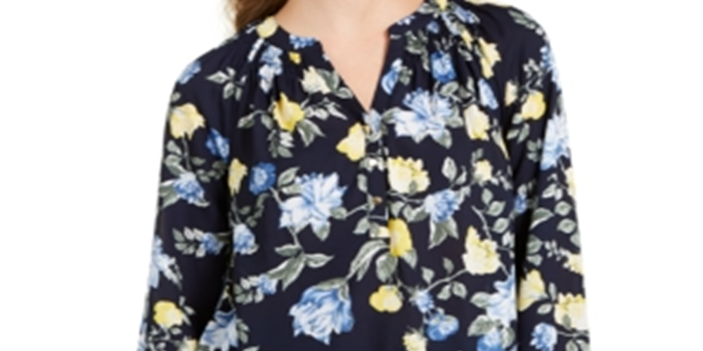 Blusa feminina de georgette com estampa floral azul Charter Club, tamanho GG