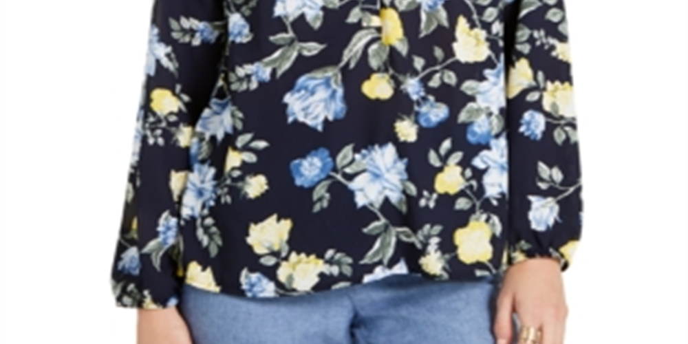 Blusa feminina de georgette com estampa floral azul Charter Club, tamanho GG