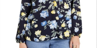 Blusa feminina de georgette com estampa floral azul Charter Club, tamanho GG