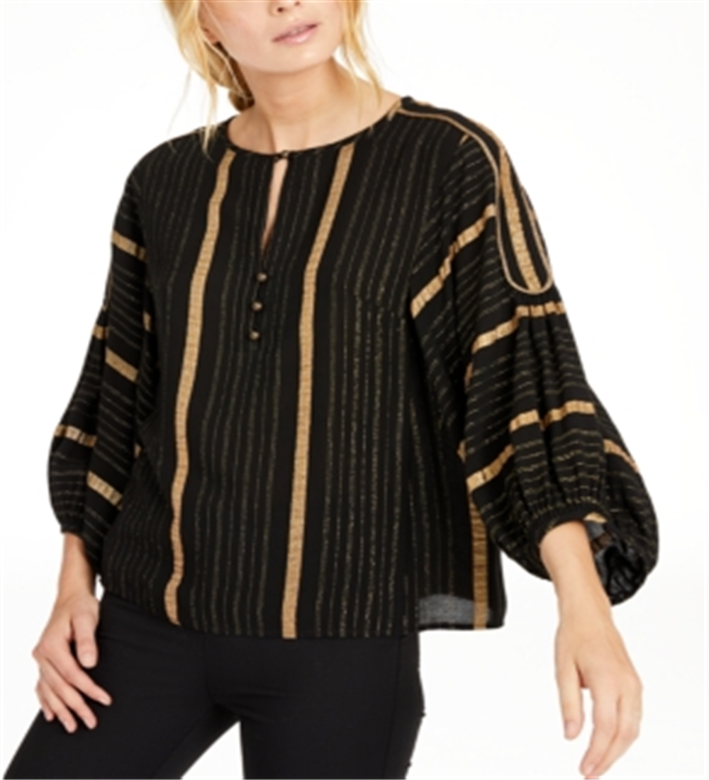 Nanette Lepore Top Listrado Metálico Preto Tamanho 10