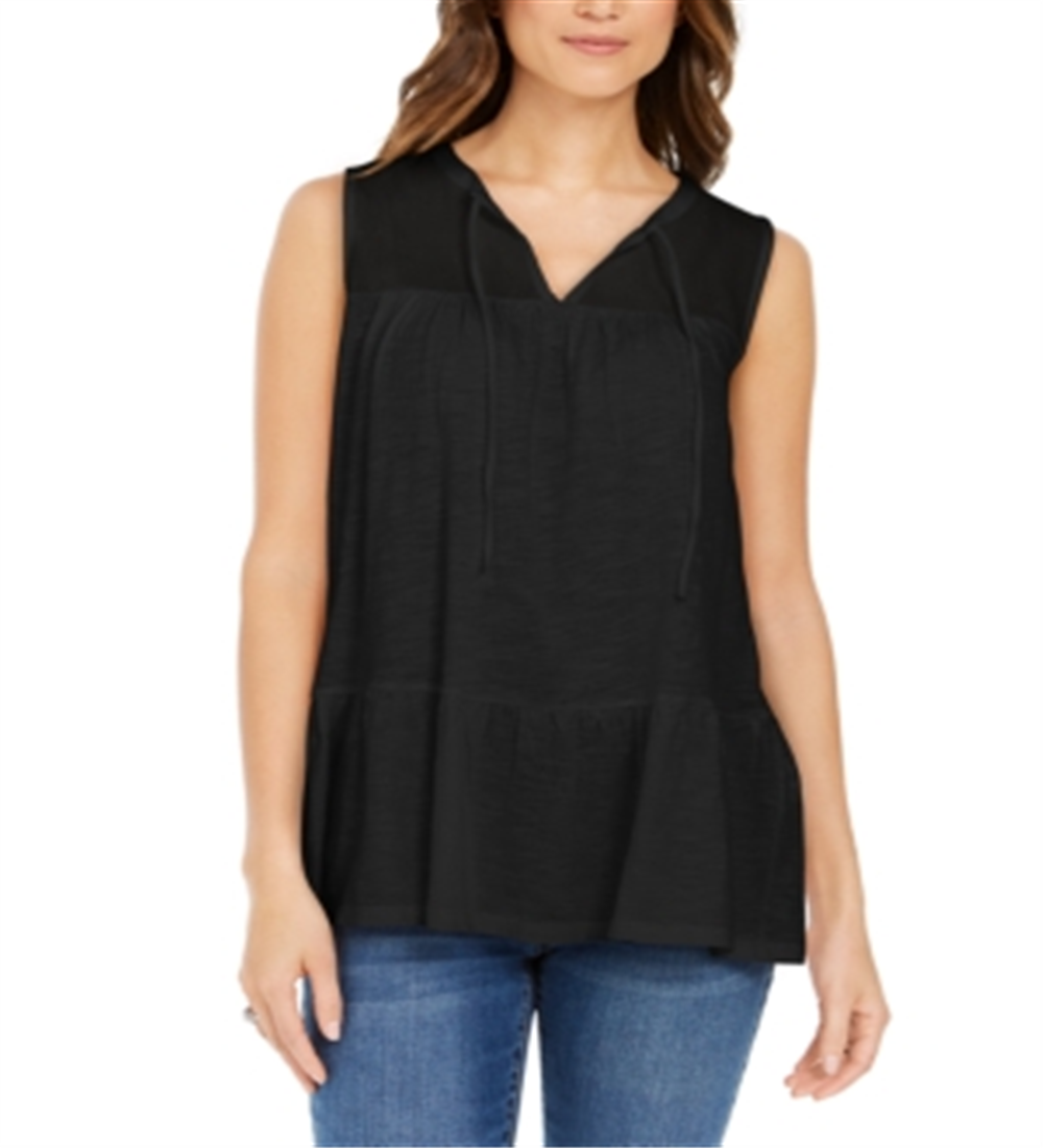 Top feminino sem mangas estilo camponês de algodão estilo &amp; co, preto, tamanho médio