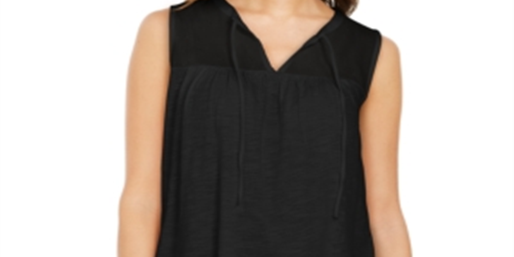 Top feminino sem mangas estilo camponês de algodão estilo &amp; co, preto, tamanho médio