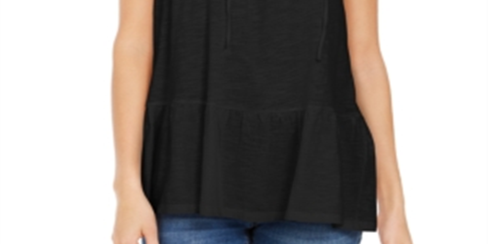 Top feminino sem mangas estilo camponês de algodão estilo &amp; co, preto, tamanho médio