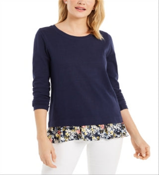 Top feminino Charter Club em camadas, azul, tamanho médio