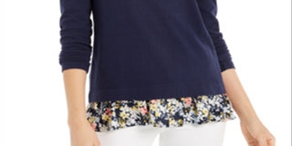 Top feminino Charter Club em camadas, azul, tamanho médio