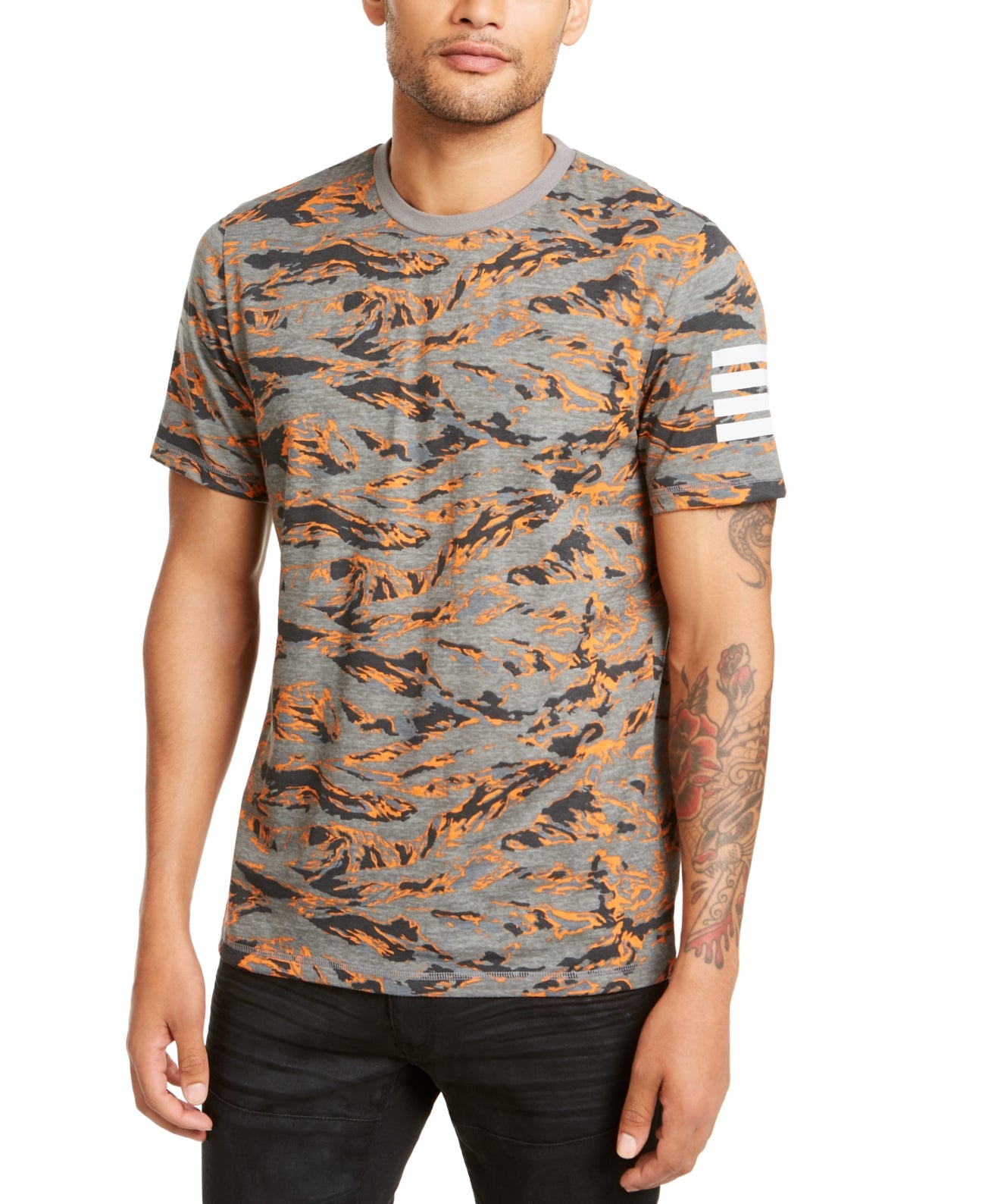INC International Concepts Camiseta Masculina Gola Redonda Camuflada Tigre Gráfico Laranja Tamanho XXG