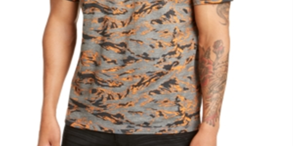 INC International Concepts Camiseta Masculina Gola Redonda Camuflada Tigre Gráfico Laranja Tamanho XXG