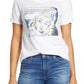 Camiseta feminina com estampa de quadrinhos Lucky Brand, tamanho grande, branca