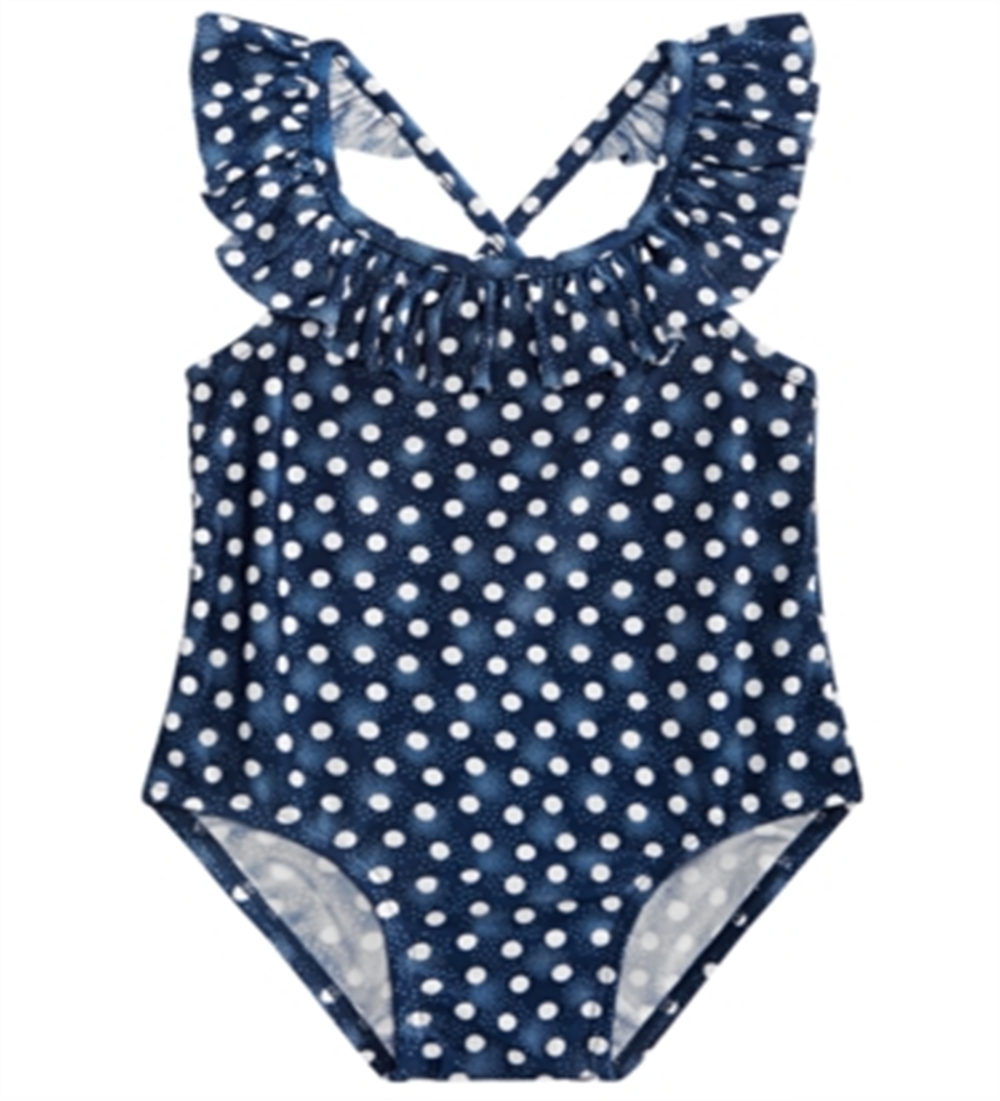 Maiô com estampa de bolinhas e babados First Impressions para bebê menina, azul, tamanho 12 meses