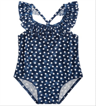 Maiô com estampa de bolinhas e babados First Impressions para bebê menina, azul, tamanho 12 meses