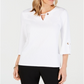 JM Collection Top feminino texturizado com ilhós e decote em V, tamanho 2XL, branco, inverno